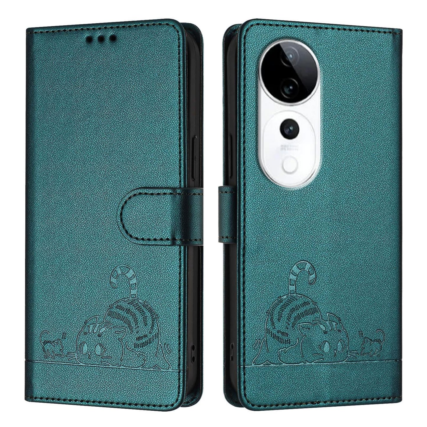 vivo S19 Pro Cat & Rat Embossed RFID Leather Case, Lanyard, Wallet, Card Slots, Kickstand, Anti-Fall, Scratch-Resistant