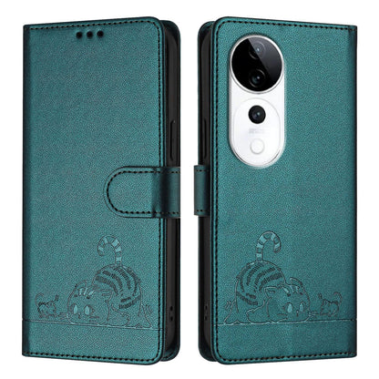 vivo S19 Pro Cat & Rat Embossed RFID Leather Case, Lanyard, Wallet, Card Slots, Kickstand, Anti-Fall, Scratch-Resistant