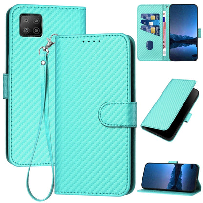 OPPO A73 4G 2020 Carbon Fiber Buckle Leather Phone Case with Lanyard, PU Leather TPU Wallet Cover with Card Slot, Cash Compartment, Stand Function & Scratch Protection