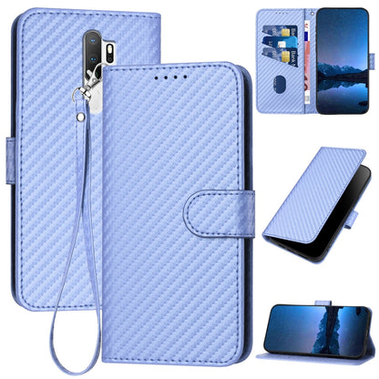 OPPO A11x Carbon Fiber Buckle Leather Phone Case with Lanyard, PU Leather TPU Wallet Cover with Card Slot, Cash Compartment, Stand Function & Scratch Protection