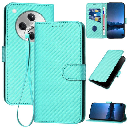 OPPO Find X8 Carbon Fiber Buckle Leather Phone Case with Lanyard, PU Leather TPU Wallet Cover with Card Slot, Cash Compartment, Stand Function & Scratch Protection
