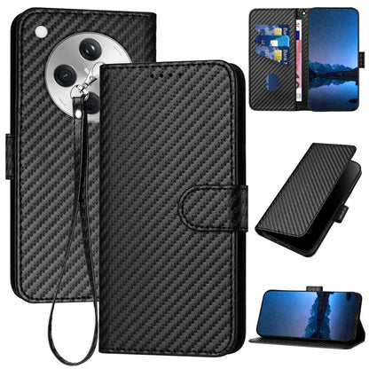 OPPO Find X8 Carbon Fiber Buckle Leather Phone Case with Lanyard, PU Leather TPU Wallet Cover with Card Slot, Cash Compartment, Stand Function & Scratch Protection