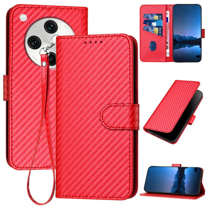 OPPO Find X8 Pro Carbon Fiber Buckle Leather Phone Case with Lanyard, PU Leather TPU Wallet Cover with Card Slot, Cash Compartment, Stand Function & Scratch Protection