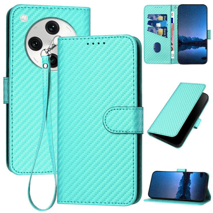 OPPO Find X8 Pro Carbon Fiber Buckle Leather Phone Case with Lanyard, PU Leather TPU Wallet Cover with Card Slot, Cash Compartment, Stand Function & Scratch Protection