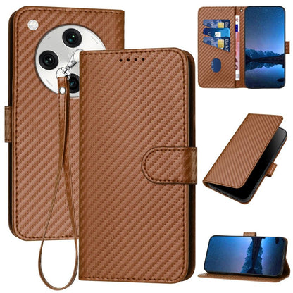 OPPO Find X8 Pro Carbon Fiber Buckle Leather Phone Case with Lanyard, PU Leather TPU Wallet Cover with Card Slot, Cash Compartment, Stand Function & Scratch Protection
