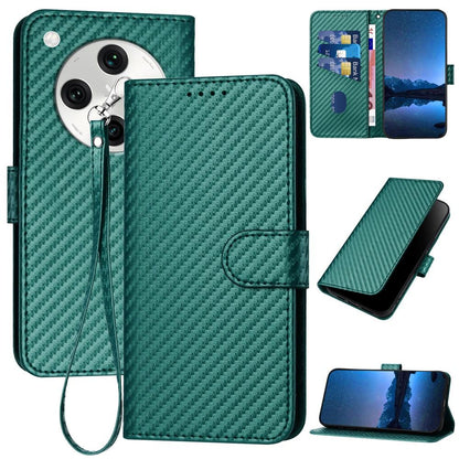 OPPO Find X8 Pro Carbon Fiber Buckle Leather Phone Case with Lanyard, PU Leather TPU Wallet Cover with Card Slot, Cash Compartment, Stand Function & Scratch Protection