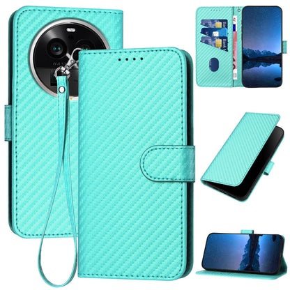 OPPO Find X6 Pro Carbon Fiber Buckle Leather Phone Case with Lanyard, PU Leather TPU Wallet Cover with Card Slot, Cash Compartment, Stand Function & Scratch Protection