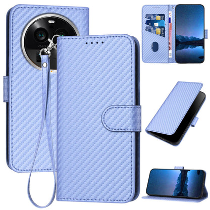 OPPO Find X6 Pro Carbon Fiber Buckle Leather Phone Case with Lanyard, PU Leather TPU Wallet Cover with Card Slot, Cash Compartment, Stand Function & Scratch Protection