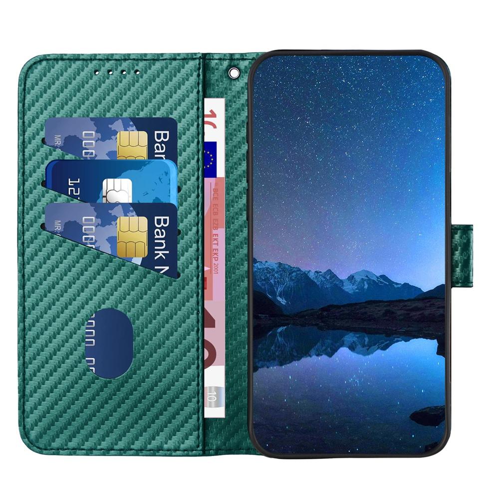 OPPO Find X8s+ Carbon Fiber Buckle Leather Phone Case with Lanyard, PU Leather TPU Wallet Cover with Card Slot, Cash Compartment, Stand Function & Scratch Protection