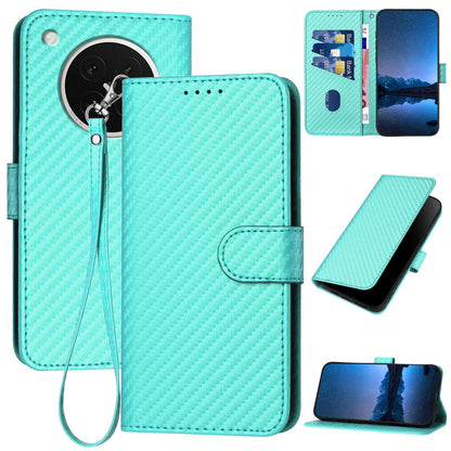 OPPO Find X8s Carbon Fiber Buckle Leather Phone Case with Lanyard, PU Leather TPU Wallet Cover with Card Slot, Cash Compartment, Stand Function & Scratch Protection