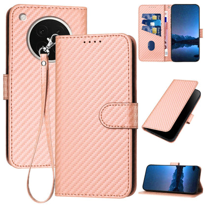 OPPO Find X8s Carbon Fiber Buckle Leather Phone Case with Lanyard, PU Leather TPU Wallet Cover with Card Slot, Cash Compartment, Stand Function & Scratch Protection
