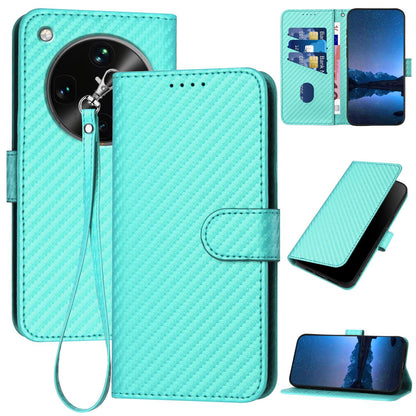 OPPO Find X8 Ultra Carbon Fiber Buckle Leather Phone Case with Lanyard, PU Leather TPU Wallet Cover with Card Slot, Cash Compartment, Stand Function & Scratch Protection