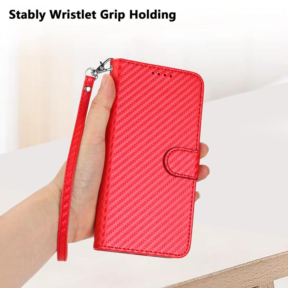 OPPO A6 GT 5G Carbon Fiber Buckle Leather Phone Case with Lanyard, PU Leather TPU Wallet Cover with Card Slot, Cash Compartment, Stand Function & Scratch Protection