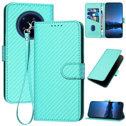 OPPO F31 Pro+ 5G Carbon Fiber Buckle Leather Phone Case with Lanyard, PU Leather TPU Wallet Cover with Card Slot, Cash Compartment, Stand Function & Scratch Protection