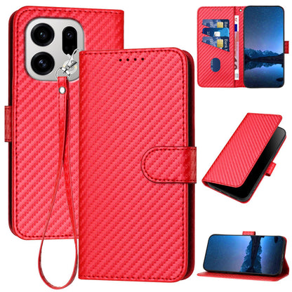 OPPO Find X9 Carbon Fiber Buckle Leather Phone Case with Lanyard, PU Leather TPU Wallet Cover with Card Slot, Cash Compartment, Stand Function & Scratch Protection