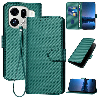 OPPO Find X9 Pro Carbon Fiber Buckle Leather Phone Case with Lanyard, PU Leather TPU Wallet Cover with Card Slot, Cash Compartment, Stand Function & Scratch Protection