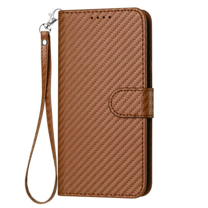 OPPO Reno15 Pro Max 5G Carbon Fiber Buckle Leather Phone Case with Lanyard, PU Leather TPU Wallet Cover with Card Slot, Cash Compartment, Stand Function & Scratch Protection