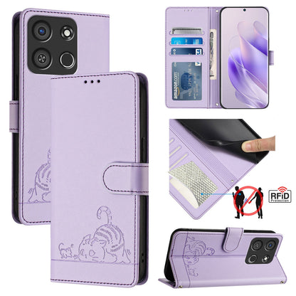 itel A05s Cat & Rat Embossed RFID Leather Case, Lanyard, Wallet, Card Slots, Kickstand, Anti-Fall, Scratch-Resistant