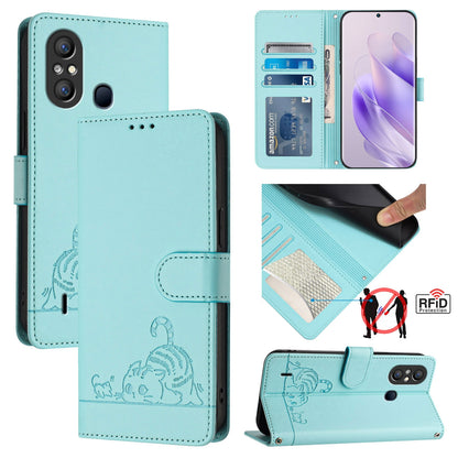 itel A58 Cat & Rat Embossed RFID Leather Case, Lanyard, Wallet, Card Slots, Kickstand, Anti-Fall, Scratch-Resistant