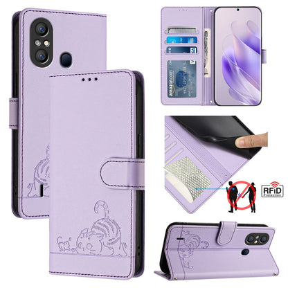 itel A49 Cat & Rat Embossed RFID Leather Case, Lanyard, Wallet, Card Slots, Kickstand, Anti-Fall, Scratch-Resistant
