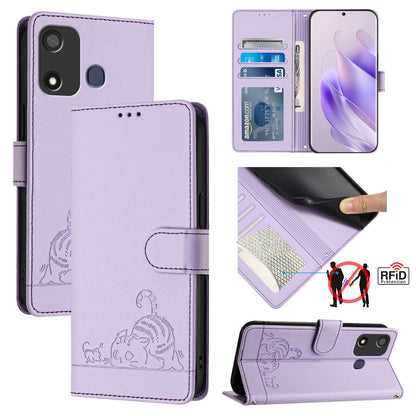 itel A27 Cat & Rat Embossed RFID Leather Case, Lanyard, Wallet, Card Slots, Kickstand, Anti-Fall, Scratch-Resistant