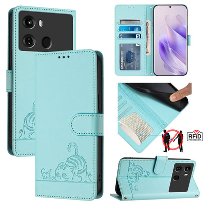 itel P40 Cat & Rat Embossed RFID Leather Case, Lanyard, Wallet, Card Slots, Kickstand, Anti-Fall, Scratch-Resistant