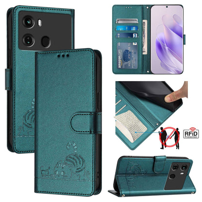 itel P40 Cat & Rat Embossed RFID Leather Case, Lanyard, Wallet, Card Slots, Kickstand, Anti-Fall, Scratch-Resistant