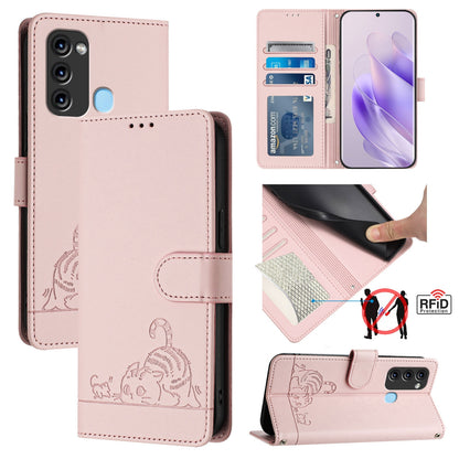 itel Vision 3 Cat & Rat Embossed RFID Leather Case, Lanyard, Wallet, Card Slots, Kickstand, Anti-Fall, Scratch-Resistant