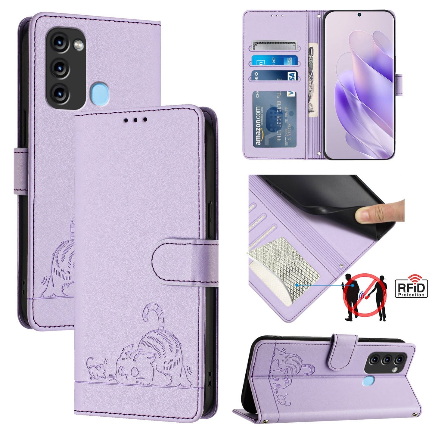 itel Vision 3 Cat & Rat Embossed RFID Leather Case, Lanyard, Wallet, Card Slots, Kickstand, Anti-Fall, Scratch-Resistant