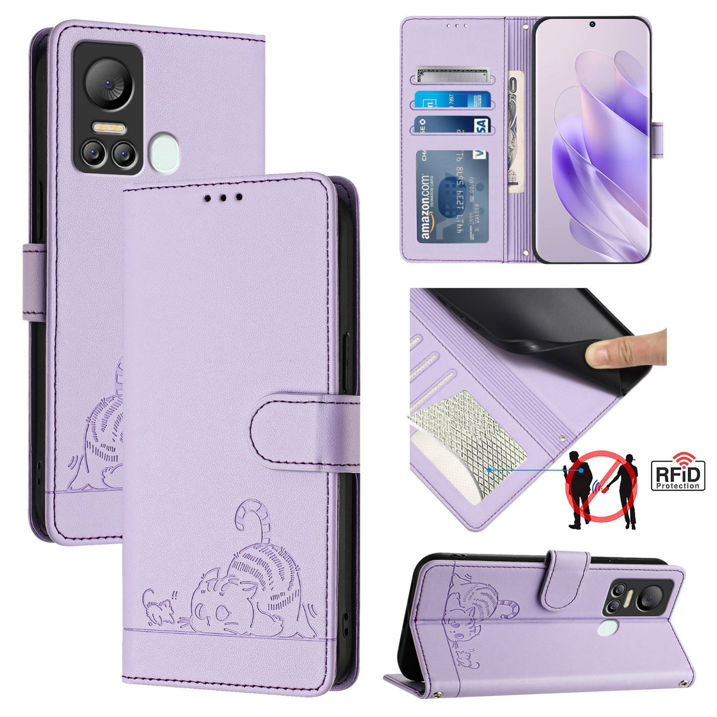 itel Vision 5 Cat & Rat Embossed RFID Leather Case, Lanyard, Wallet, Card Slots, Kickstand, Anti-Fall, Scratch-Resistant