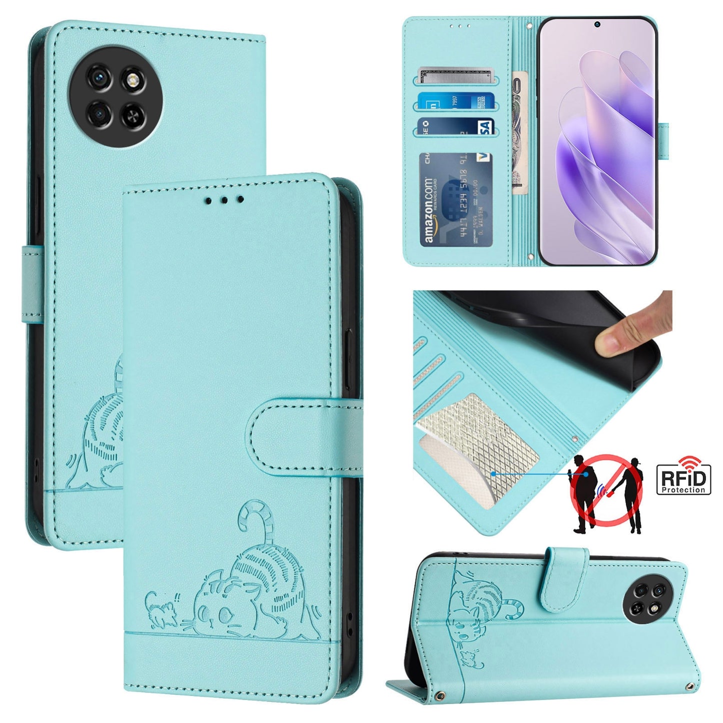 itel S23 S665L Cat & Rat Embossed RFID Leather Case, Lanyard, Wallet, Card Slots, Kickstand, Anti-Fall, Scratch-Resistant