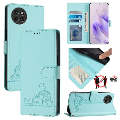 itel S23 S665L Cat & Rat Embossed RFID Leather Case, Lanyard, Wallet, Card Slots, Kickstand, Anti-Fall, Scratch-Resistant