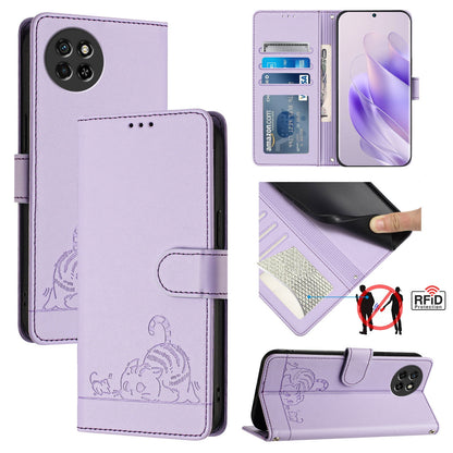 itel S23 S665L Cat & Rat Embossed RFID Leather Case, Lanyard, Wallet, Card Slots, Kickstand, Anti-Fall, Scratch-Resistant