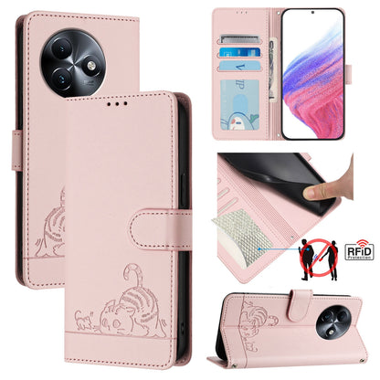 itel S24 Cat & Rat Embossed RFID Leather Case, Lanyard, Wallet, Card Slots, Kickstand, Anti-Fall, Scratch-Resistant