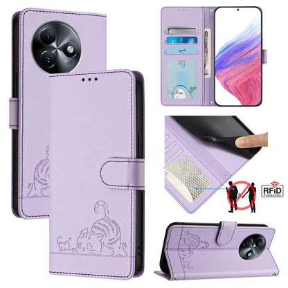 itel S24 Cat & Rat Embossed RFID Leather Case, Lanyard, Wallet, Card Slots, Kickstand, Anti-Fall, Scratch-Resistant
