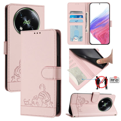 itel S666LN Cat & Rat Embossed RFID Leather Case, Lanyard, Wallet, Card Slots, Kickstand, Anti-Fall, Scratch-Resistant