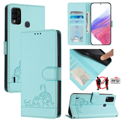 itel A48 Cat & Rat Embossed RFID Leather Case, Lanyard, Wallet, Card Slots, Kickstand, Anti-Fall, Scratch-Resistant
