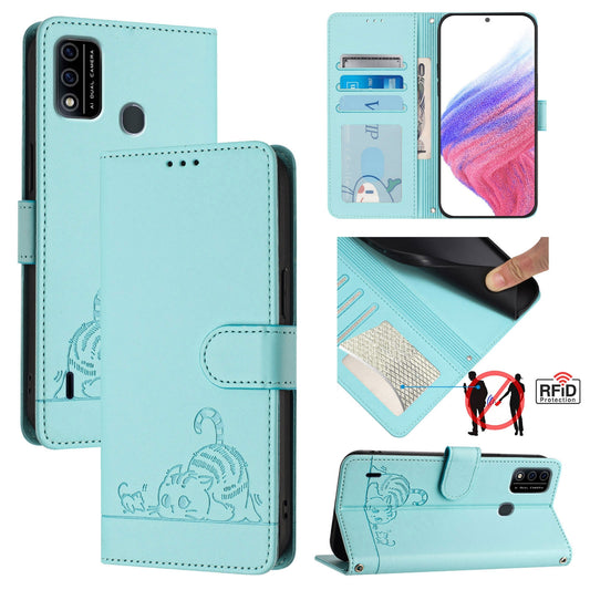 itel A48 Cat & Rat Embossed RFID Leather Case, Lanyard, Wallet, Card Slots, Kickstand, Anti-Fall, Scratch-Resistant