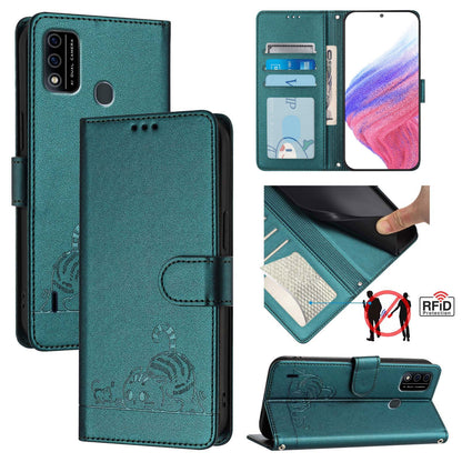 itel A48 Cat & Rat Embossed RFID Leather Case, Lanyard, Wallet, Card Slots, Kickstand, Anti-Fall, Scratch-Resistant