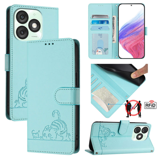 itel A50 Cat & Rat Embossed RFID Leather Case, Lanyard, Wallet, Card Slots, Kickstand, Anti-Fall, Scratch-Resistant