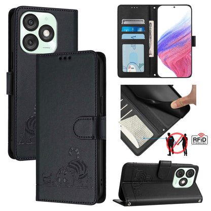 itel A50 Cat & Rat Embossed RFID Leather Case, Lanyard, Wallet, Card Slots, Kickstand, Anti-Fall, Scratch-Resistant