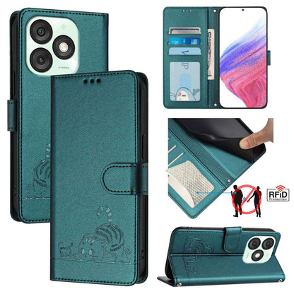itel A50 Cat & Rat Embossed RFID Leather Case, Lanyard, Wallet, Card Slots, Kickstand, Anti-Fall, Scratch-Resistant