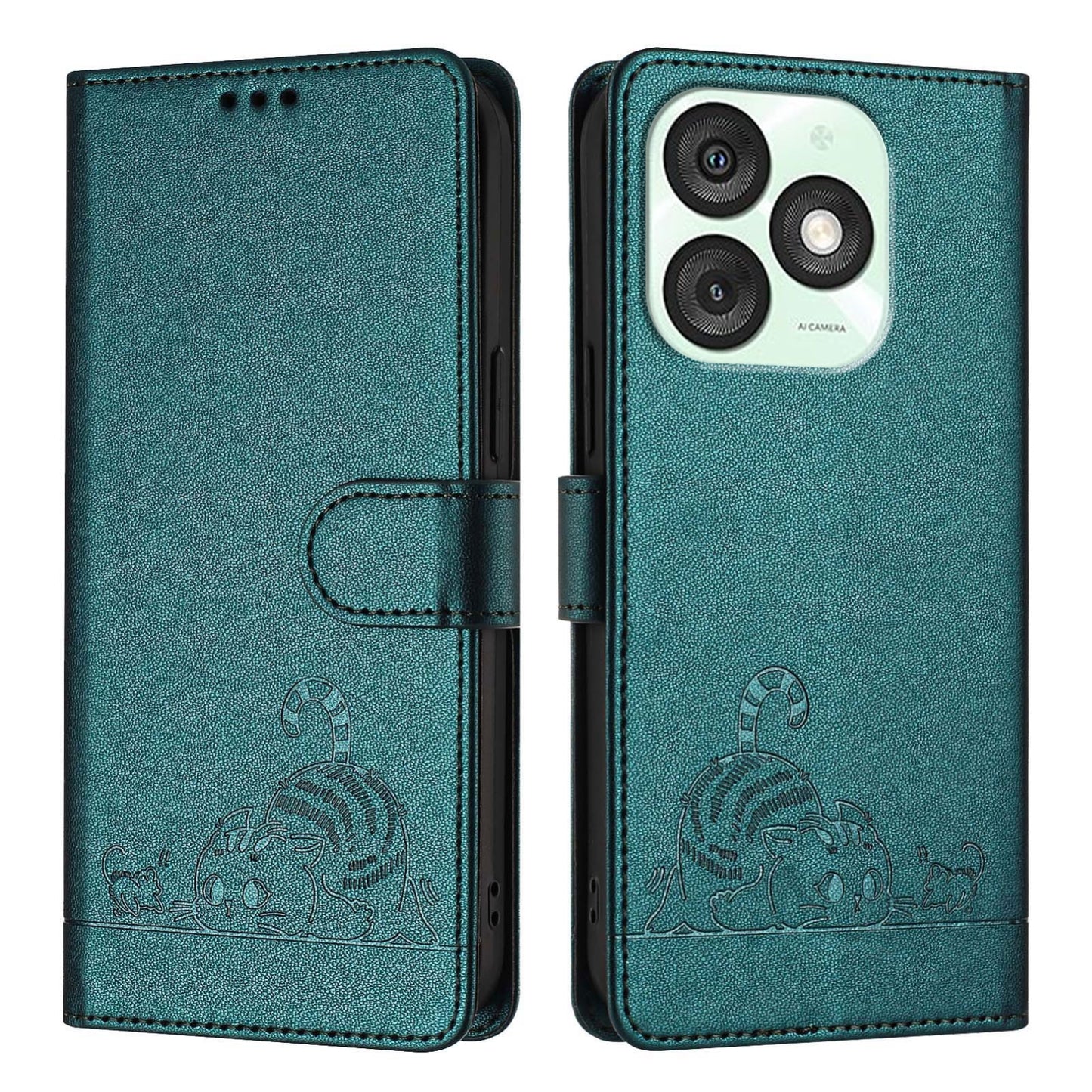 itel A50 Cat & Rat Embossed RFID Leather Case, Lanyard, Wallet, Card Slots, Kickstand, Anti-Fall, Scratch-Resistant
