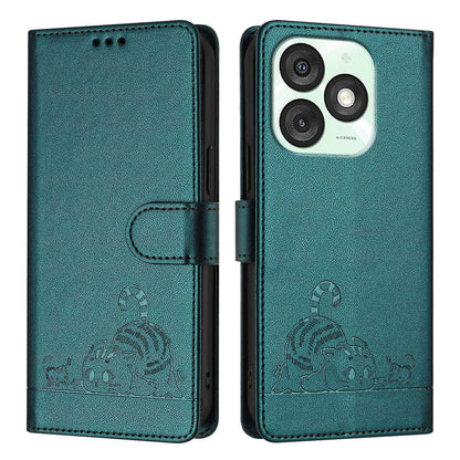 itel A50 Cat & Rat Embossed RFID Leather Case, Lanyard, Wallet, Card Slots, Kickstand, Anti-Fall, Scratch-Resistant