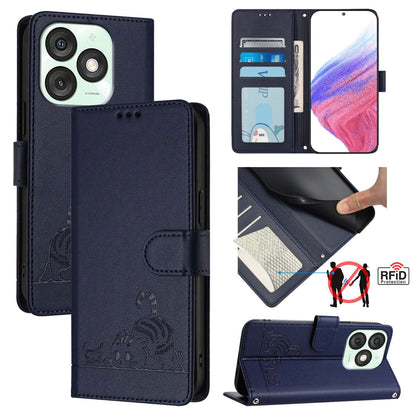 itel A50 Cat & Rat Embossed RFID Leather Case, Lanyard, Wallet, Card Slots, Kickstand, Anti-Fall, Scratch-Resistant