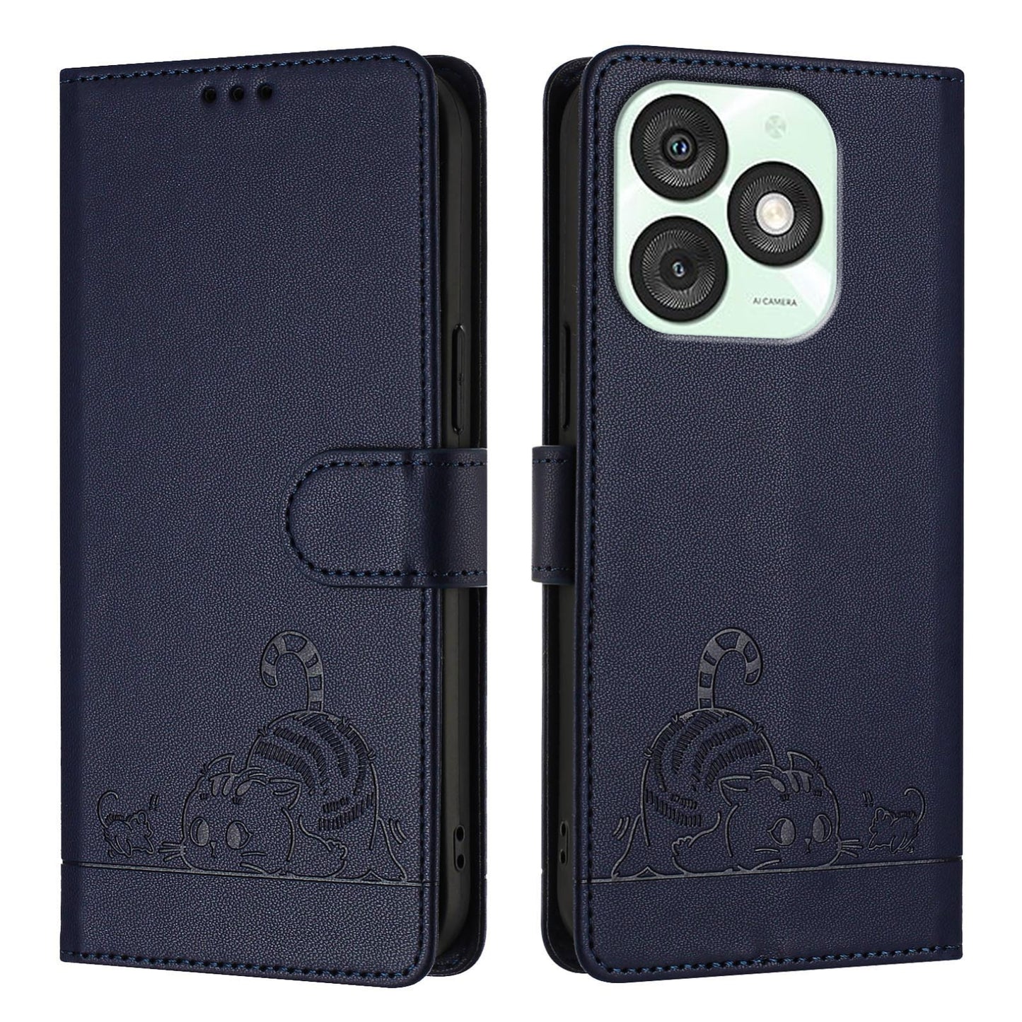 itel A50 Cat & Rat Embossed RFID Leather Case, Lanyard, Wallet, Card Slots, Kickstand, Anti-Fall, Scratch-Resistant