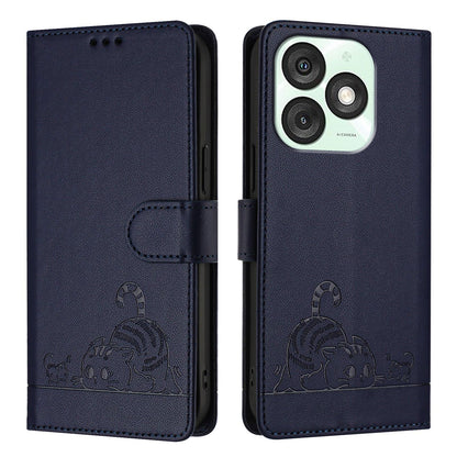 itel A50 Cat & Rat Embossed RFID Leather Case, Lanyard, Wallet, Card Slots, Kickstand, Anti-Fall, Scratch-Resistant