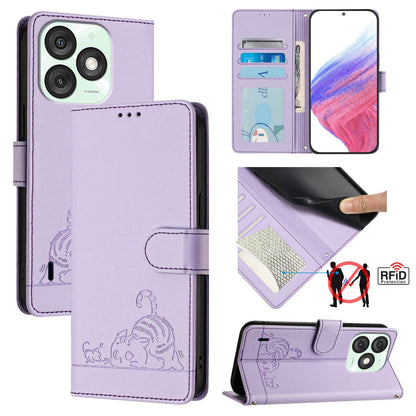 itel A50 Cat & Rat Embossed RFID Leather Case, Lanyard, Wallet, Card Slots, Kickstand, Anti-Fall, Scratch-Resistant