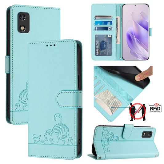 Tecno POP 5C Cat & Rat Embossed RFID Leather Case, Lanyard, Wallet, Card Slots, Kickstand, Anti-Fall, Scratch-Resistant
