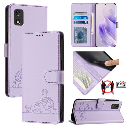 Tecno POP 5C Cat & Rat Embossed RFID Leather Case, Lanyard, Wallet, Card Slots, Kickstand, Anti-Fall, Scratch-Resistant